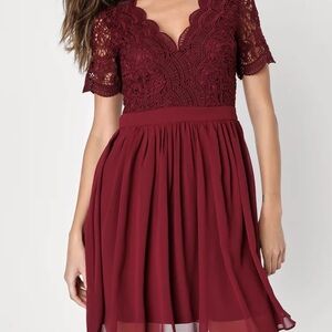 Lulu's Burgundy Lace Midi Dress